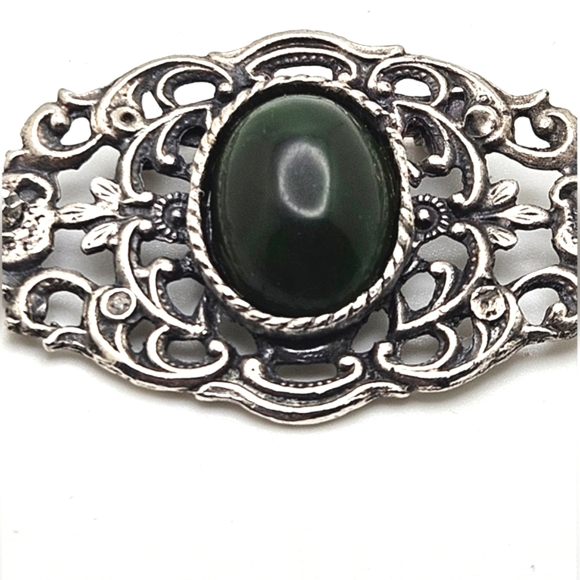 🟢3/$19🟢 Vintage Antique Made in TAIWAN Silver Jade Rhinestone Brooch - Picture 3 of 6